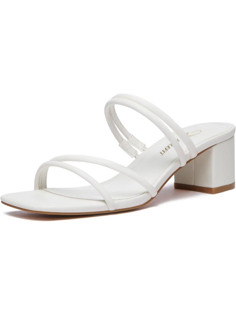 Women's White Block Chunky Heels Square Open Toe Strappy Heel Slip On Shoes